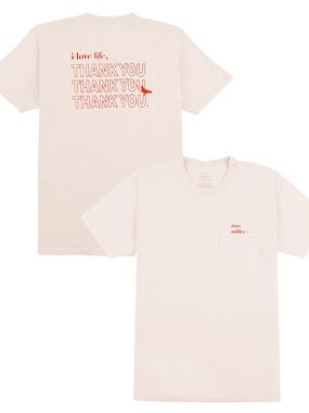 Mac Miller Graphic 'Thank You' Pocket Tee in Beige with Red Print